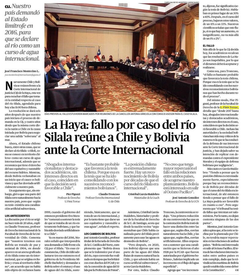 El Mercurio Antofagasta Pier Pigozzi fallo Corte Internacional Justicia Haya rio Silala completo