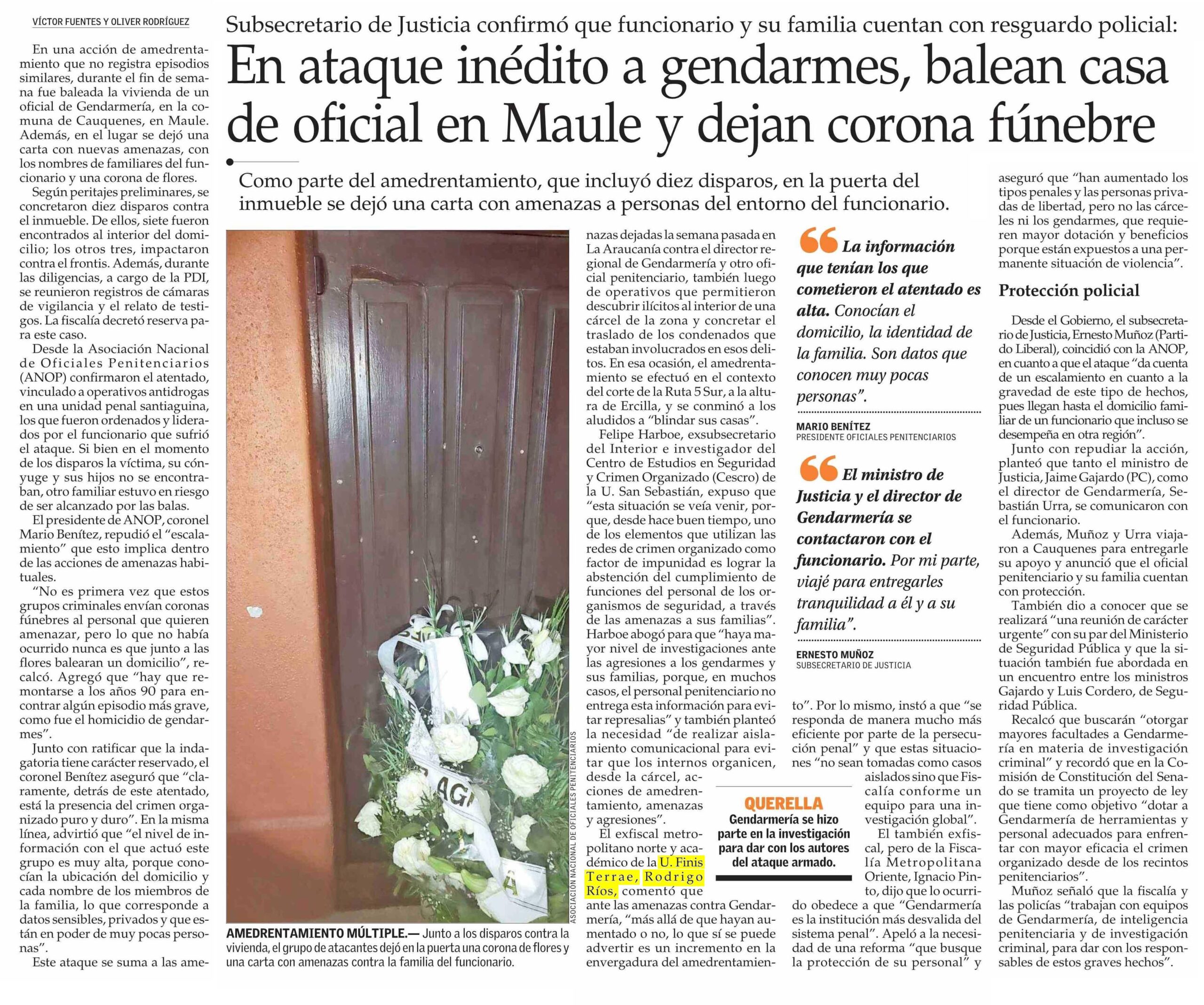 Crimen-organizado-Chile-ataques-gendarmes-El-Mercurio-Facultad-Derecho-Universidad-Finis-Terrae-Rodigo-Rios-Ignacio-Pinto