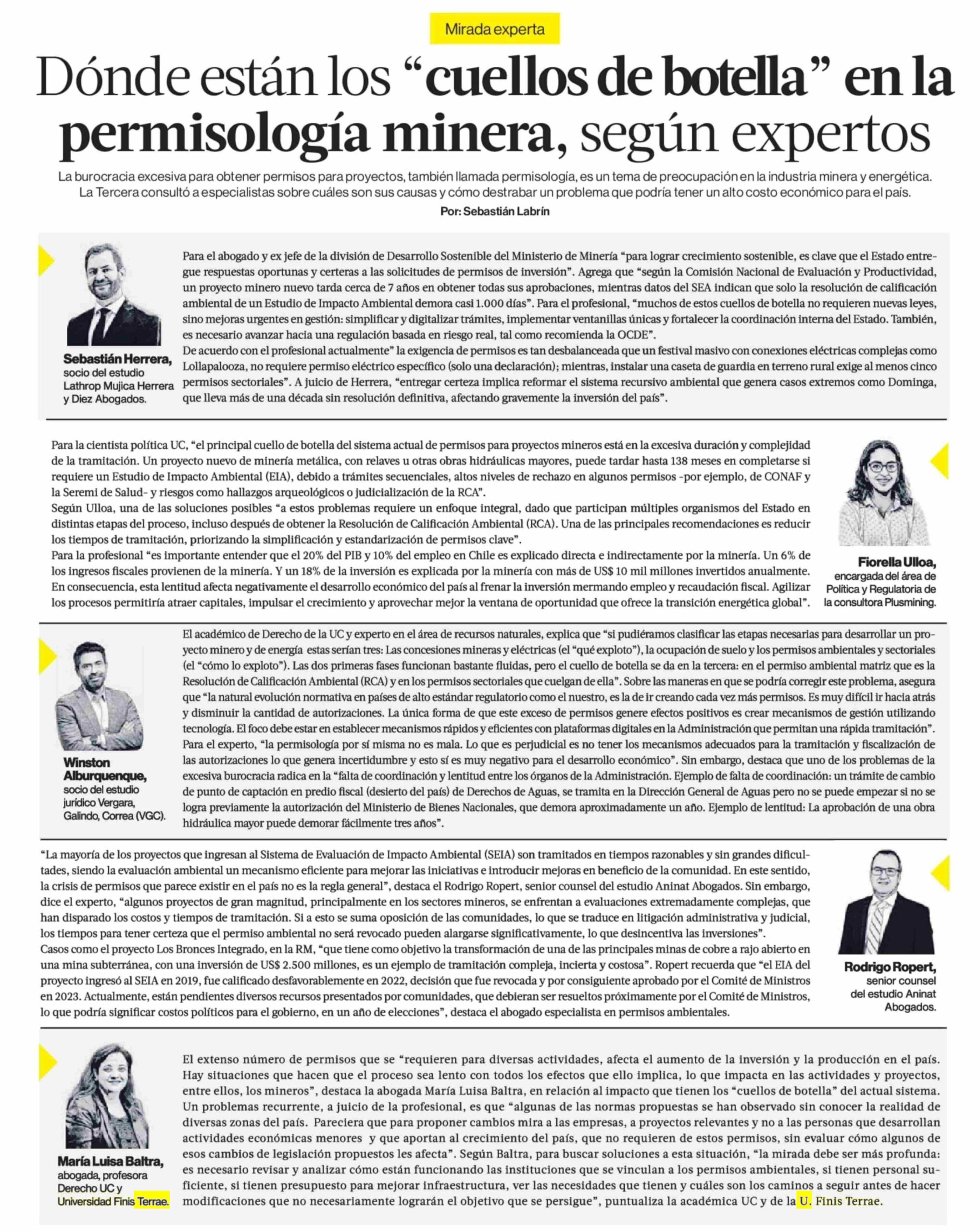 Maria-Luisa-Baltra-Facultad-Derecho-Universidad-Finis-Terrae-Magister-Derecho-Recursos-Naturales-Medio-Ambiente-La-Tercera-permisologia-derecho-minero-principal